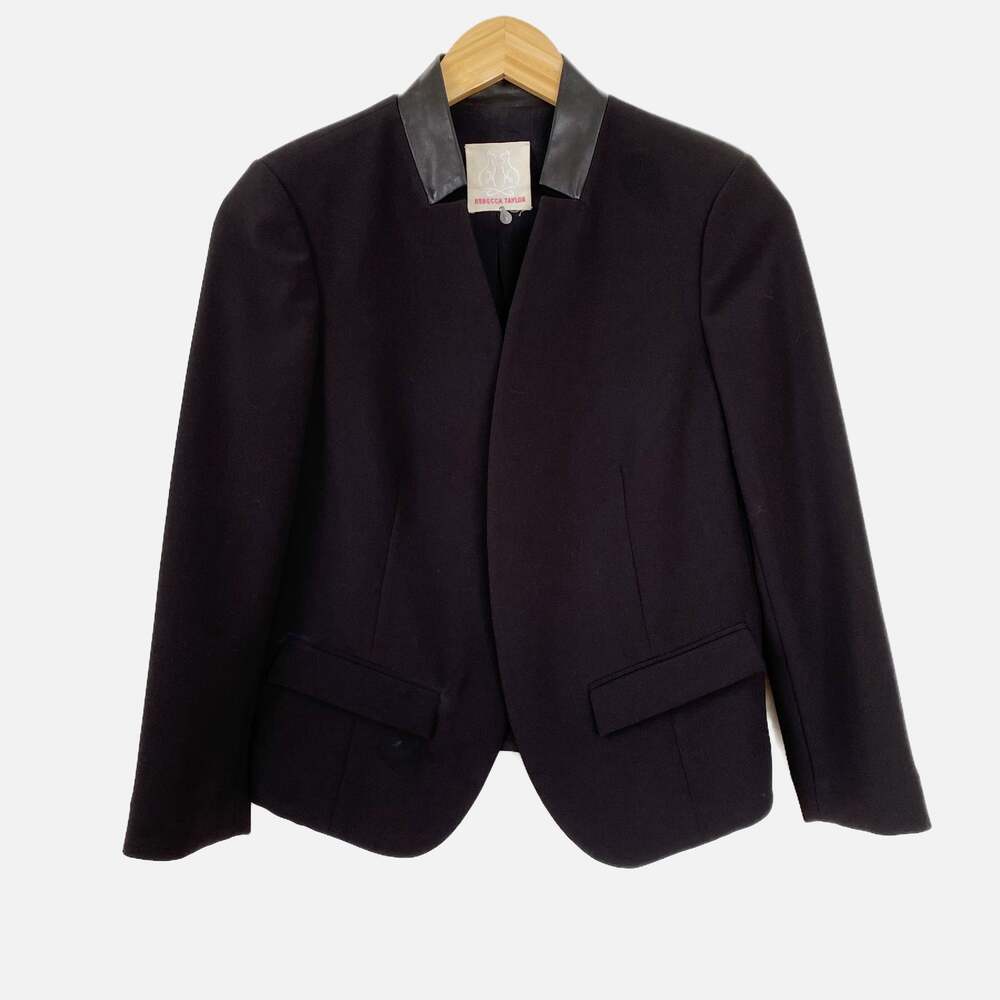 Rebecca Taylor Lamb Leather Trim Blazer Jacket Black Size 4